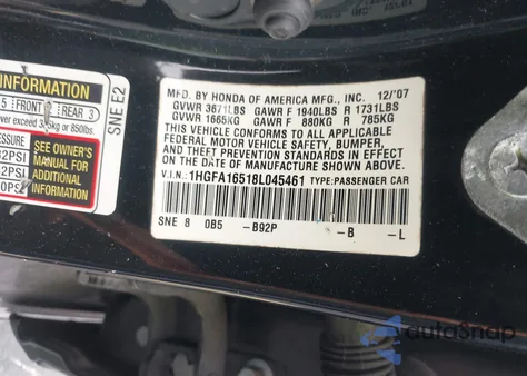 2008 Honda Civic Lx из США, поврежденный, VIN 1HGFA16518L045461